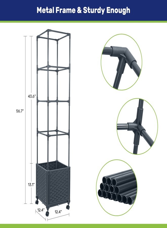 لينيكس صندوق زراعة مرتفع من LINEX مع تعريشة، أحواض زراعة طماطم بطول 56.7 بوصة للنباتات المتسلقة والخضراوات والزهور، قفص طماطم مزود بنظام ري ذاتي وعجلات - Image 4